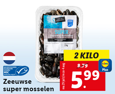 Zeeuwse super mosselen: nu 5.99 met Lidl Plus