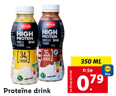 Proteïne drink: 350ML voor 0.79 met Lidl Plus