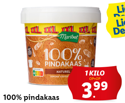 100% pindakaas: 1 kilo voor 3.99