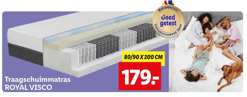 Traagschuimmatras Royal Visco: 80/90 x 200cm: nu voor 179,-