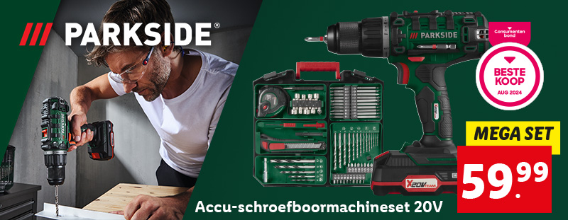 Accu-schroefboormachineset 20V: Mega set voor 59.99!