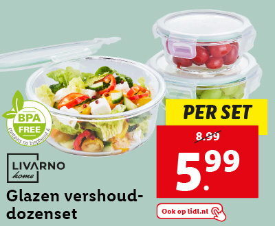 Glazen vershouddozenset: 5.99 per set!