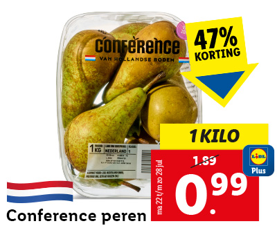 1 kilo peren: 0,99 met Lidl Plus