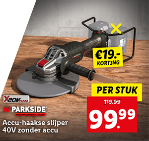Parkside Performance Accu-haakse slijper 40V zonder accu's
