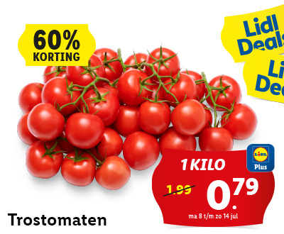 1 kilo trostomaten: 60% korting met Lidl Plus