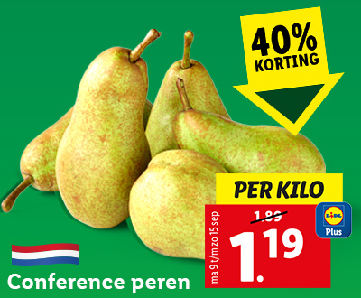 Conference peren: 1.19 per kilo met Lidl Plus