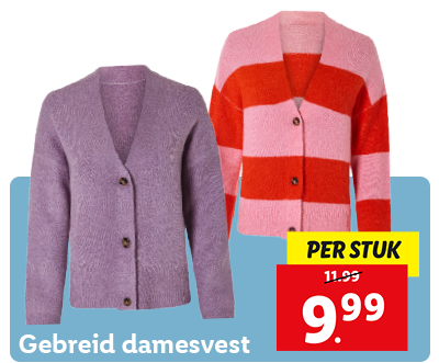 Gebreid damesvest: 9.99 per stuk