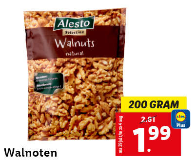 200gr walnoten: 1.99 met Lidl Plus