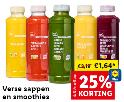 Verse sappen en smoothies: 25% korting met Lidl Plus