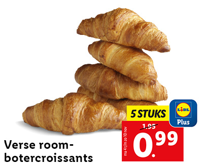 Verse roombotercroissants: 5 stuks voor 0.99 met Lidl Plus