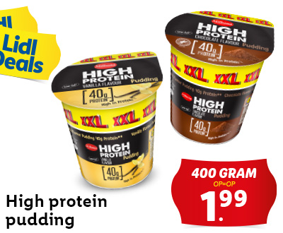 High protein pudding: 400 gram voor 1.99