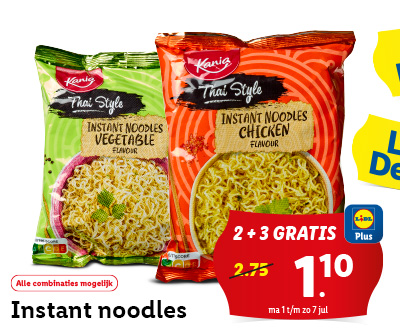 Instant noodles: 2 + 3 gratis met Lidl Plus!