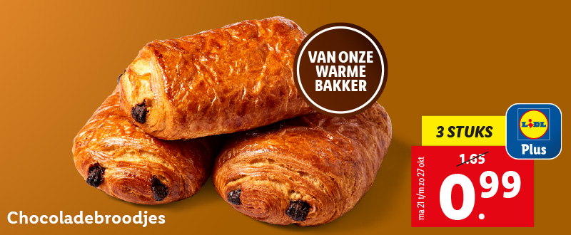 Chocoladebroodjes deze week met Lidl Plus voor 0.99 per 3 stuks