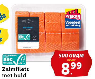 Zalmfilets met huid: 500gr voor 8.99