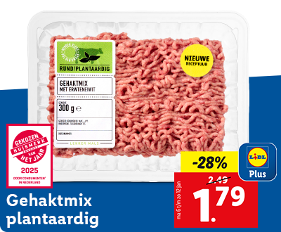 Gehaktmix plantaardig: 28% korting met Lidl Plus, nu voor 1.79