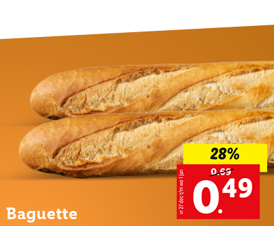 28% korting op baguettes: nu voor 0.49