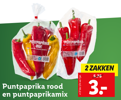 Puntpaprika rood en puntpaprikamix: 2 zakken nu voor 3.-