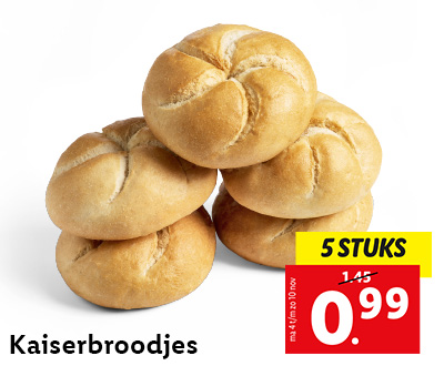 Kaiserbroodjes: 5 stuks voor 0.99 van 1.45