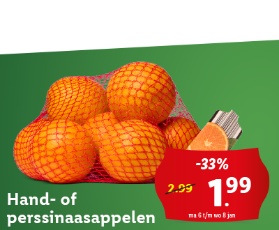 Hand- of perssinaasappelen: 33% nu voor 1.99