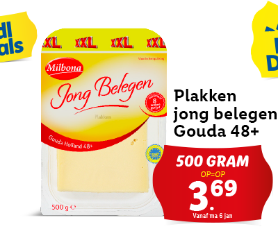 XXl Plakken jong belegen Gouda 48+ nu voor 3.69
