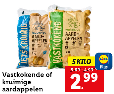 Vastkokende of kruimige aardappelen voor 2.99 met Lidl Plus