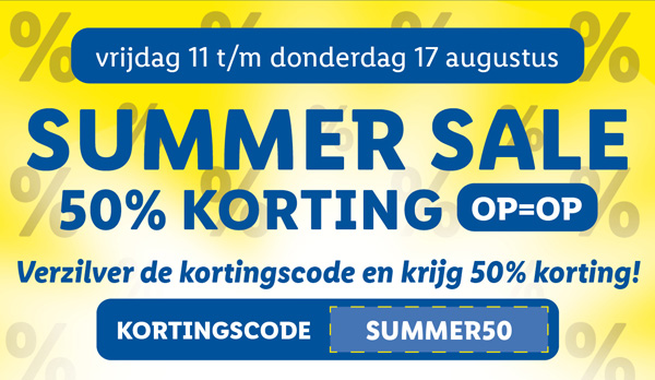 Het is Summer Sale! 50% korting, wees er snel bij, want OP=OP!