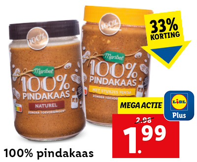 100% pindakaas: Mega actie met Lidl Plus, voor maar 1.99 van 2.98