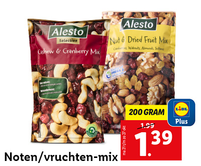 Noten/vruchten-mix: Lidl Plus korting voor 1.39 van 1.99!