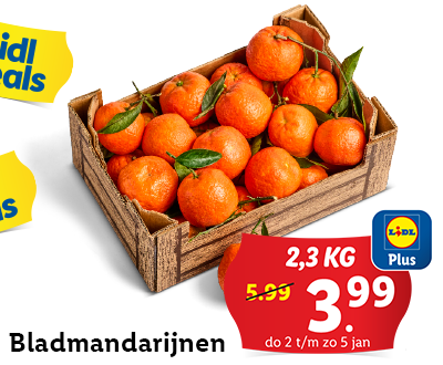 Bladmandarijnen: 2,3 kilo voor 3.99 met Lidl Plus!