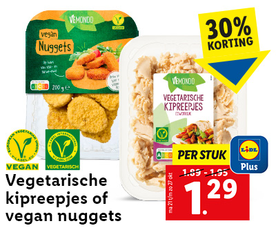 Vegetarische kipreepjes of vegan nuggets: met Lidl Plus slechts 1.29