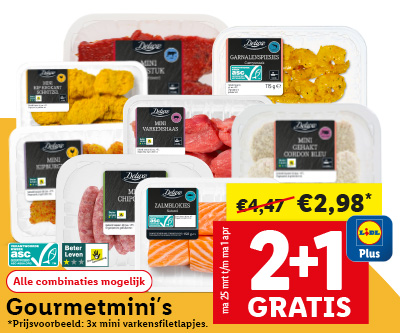 Gourmetmini's: 2+1 gratis via Lidl Plus!