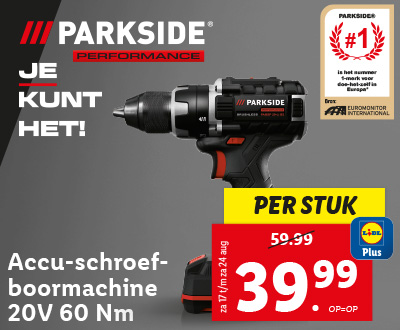 Accu-schroefboormachine 20V met Lidl Plus nu voor maar 39.99