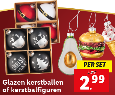 Glazen kerstballen of kerstbalfiguren