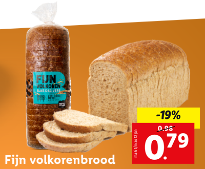 19% korting op Fijn volkorenbrood: nu voor 0.79