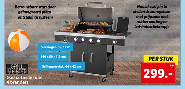 Grillmeister Gasbarbecue met 4 branders