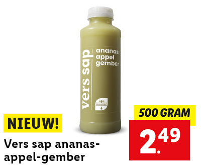 NIEUW! Vers sap ananas-appel-gember, gezond en voor een Lidl prijsje