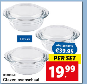 O'Cuisine Glazen ovenschaal, set van 3