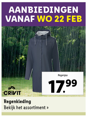Bekijk alle aanbiedingen voor regenkleding vanaf woensdag 22 februari