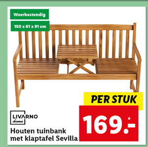 Livarno Home Houten tuinbank met klaptafel Sevilla
