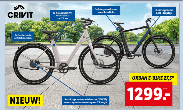 Crivit Urban E-Bike 27,5 inch zwart of crème